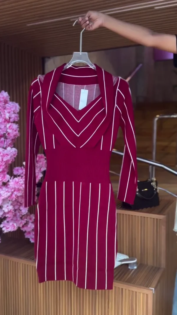 Striped Dress in Monochrome Chevron